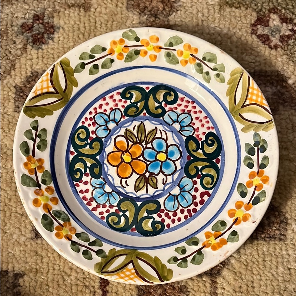Vintage Spainish Hand painted Art pottery 5.5" Ceramic Plate EUC